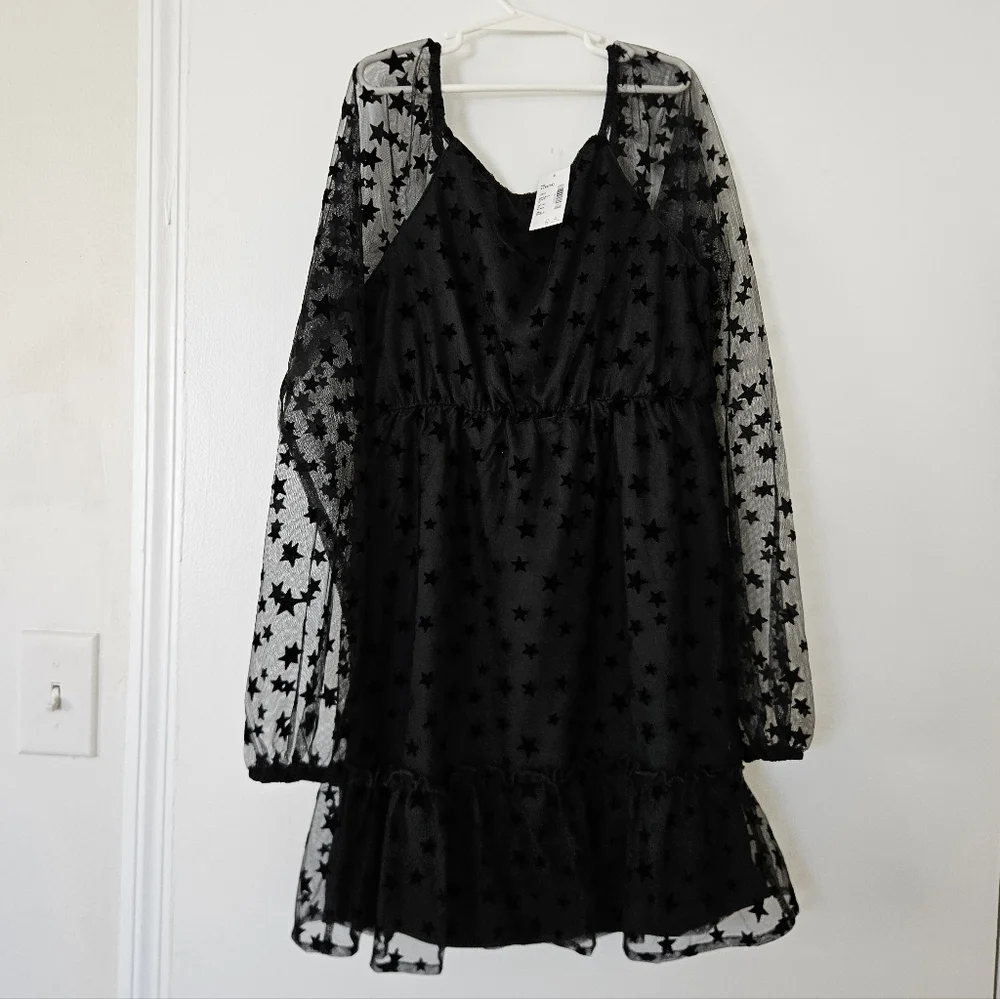 Sugar & Jade Girls Dress L 12-14 Celestial Star Whimsigoth Mesh Ruffle Sheer